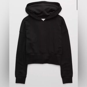 Offline by Aerie Black Super Soft Cropped Fleece Hoodie Size Large